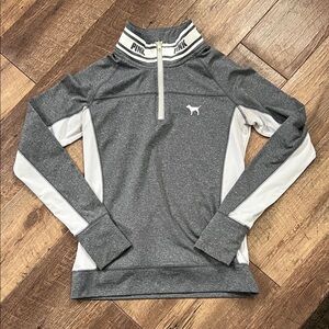 PINK Victoria's Secret Gray and White 3/4 Zip Front Pullover